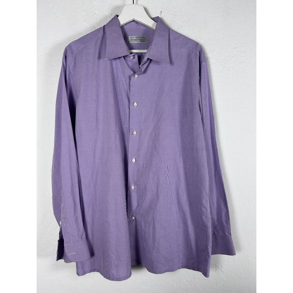 Hemrajani Brothers Mens Lavender Checkered Button-Up Shirt Long Sleeve Office